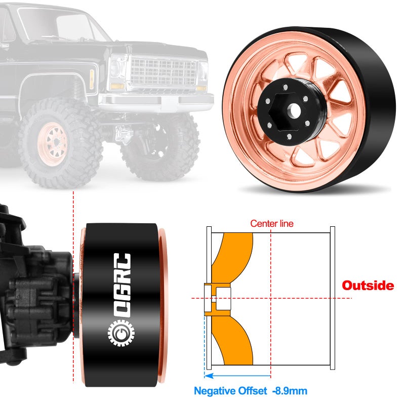 OGUNKE OGRC 4PCS Aluminum 1.9 Inch Beadlock Wheels Negative Offset Wheel Rims for TRX4 TRX6 SCX10 I II III 90046 AXI03007 Redcat GEN7 GEN8 RC4WD D90 1/10 RC Crawler - 12mm Hex (Rose Gold) - Image 2